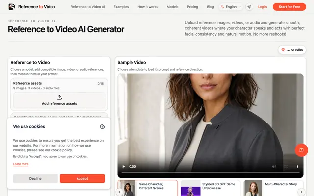 Screenshot of Reference to Video - AI reference video generator
