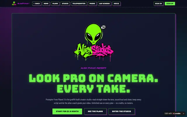 Screenshot of AlienStudios™ — Prompter From Planet X