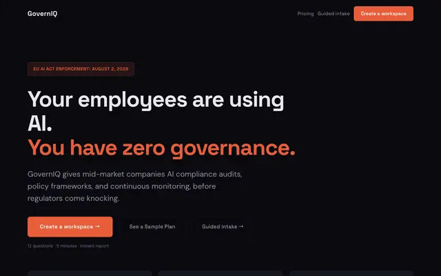 Screenshot of GovernIQ - AI Compliance Before the Deadline