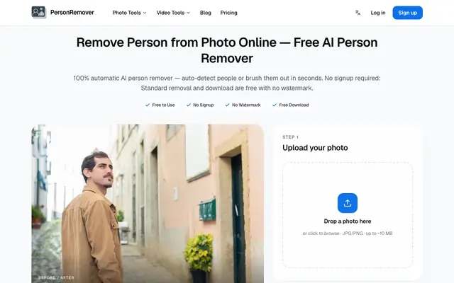 Screenshot of Remove Person from Photo Online — Free AI Person Remover