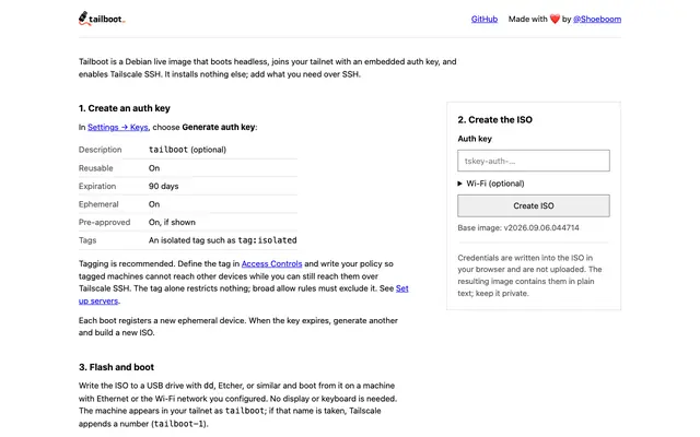 Screenshot of Tailboot
