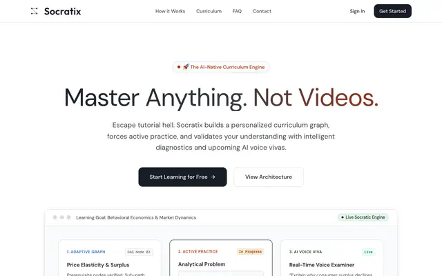 Screenshot of Socratix — Master Anything. Not Videos. | AI-Native Learning Engine