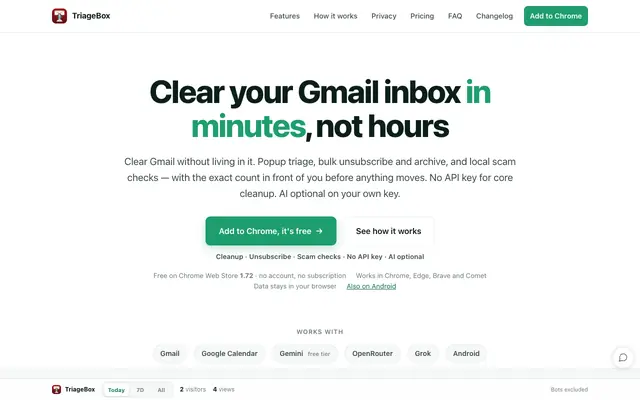 Screenshot of TriageBox AI Gmail Checker — AI-powered Gmail triage for Chrome