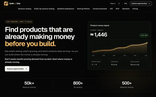 Screenshot of Build or Skip — Find Products Already Making Money