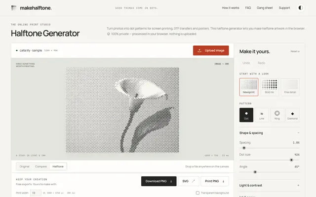 Screenshot of Halftone Generator — Convert Images to Print-Ready Dot Patterns