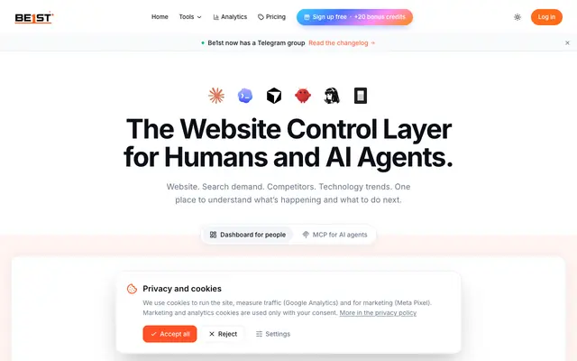 Screenshot of Be1st.ai | The Website Control Layer for Humans and AI Agents