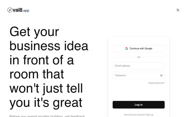 Screenshot of val8 | Validate your idea