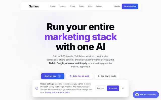 Screenshot of Salfars — AI Marketing Platform by Salfars Innovations