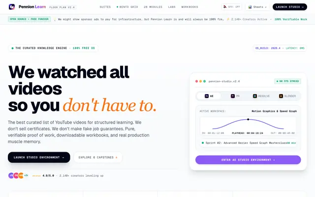 Screenshot of Pennion Learn — Open Source Creative Learning OS | 24-Day Sprints