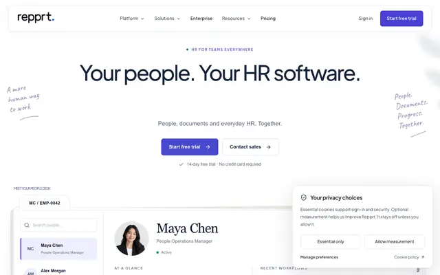 Screenshot of Repprt — HR for teams everywhere