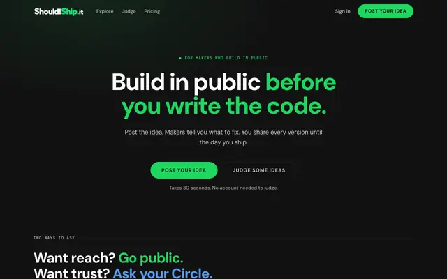 Screenshot of ShouldIShip.it — Validate your idea before you build