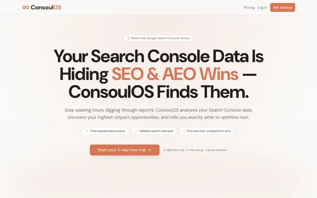 Screenshot of ConsoulOS — Google Search Console Dashboard for All Your Sites