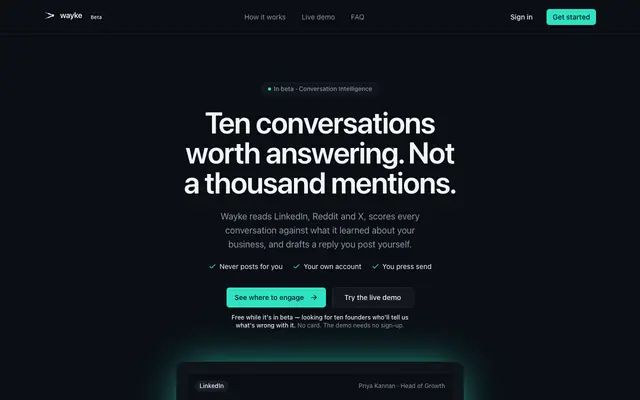 Screenshot of Wayke — Stay ahead of every conversation