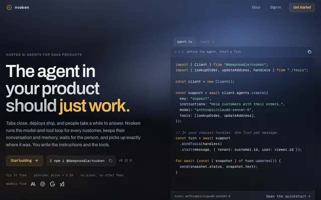 Screenshot of nvoken · AI agent platform for SaaS products