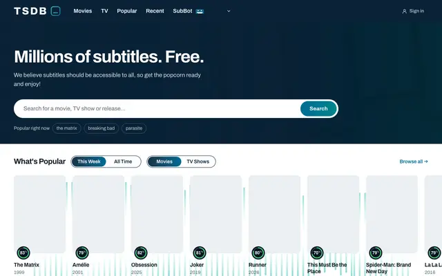 Screenshot of The Subtitle Database (TSDB)