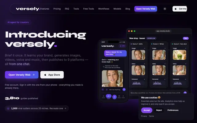 Screenshot of Versely - AI-powered content creation for the modern creator