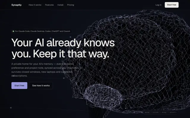 Screenshot of Synaptly — your AI's memory, synced