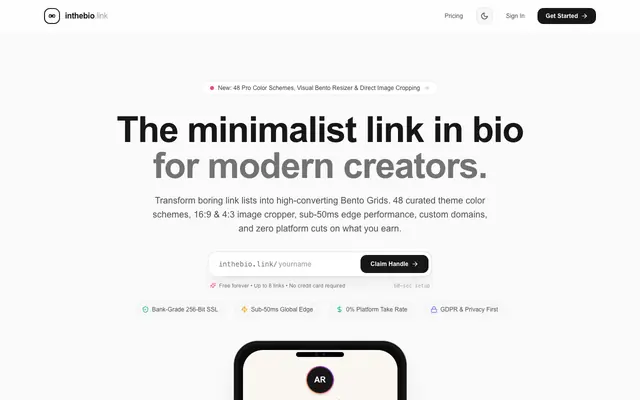 Screenshot of Link In The Bio | The 0% Commission Link in Bio for Creators