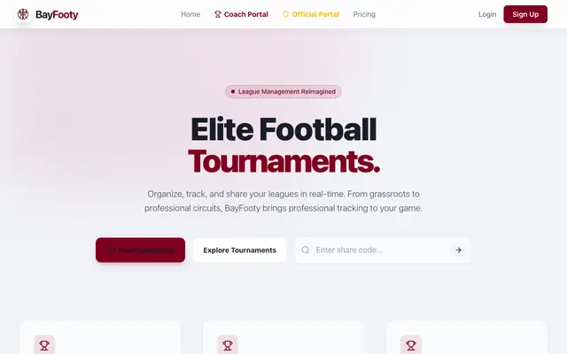 Screenshot of BayFooty | Live Sports & Football Tournament Management Engine