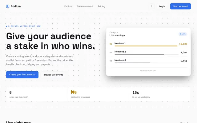 Screenshot of Podium — Vote for Your Favorite | Fan-Voted Awards, Made Simple