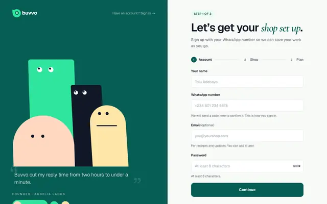 Screenshot of Create your store · Buvvo