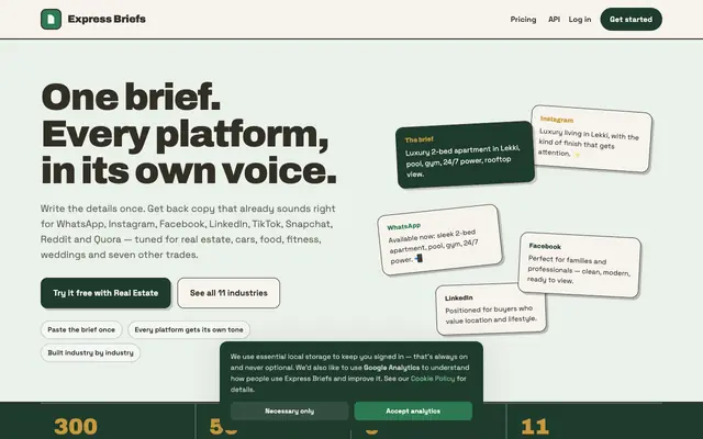 Screenshot of Express Briefs — Create Once, Market Everywhere