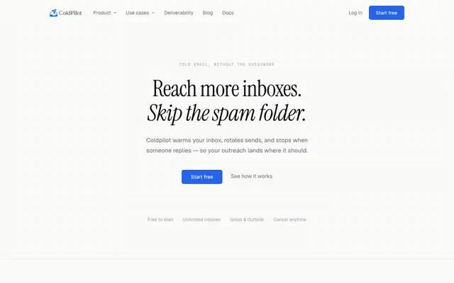 Screenshot of Coldpilot — Cold email that lands in the inbox