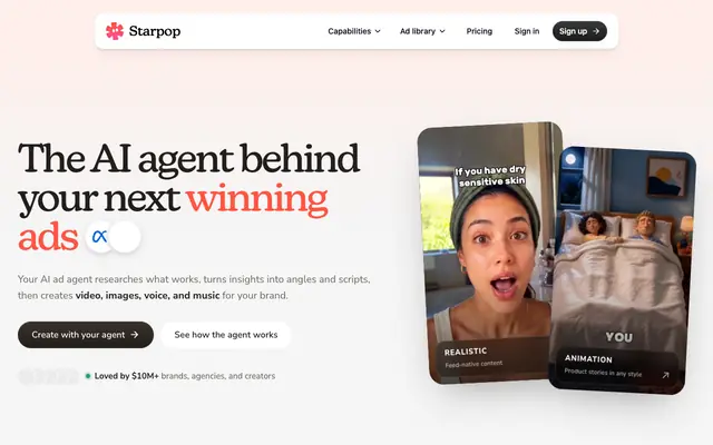 Screenshot of Starpop — Discover winning ads and clone them for your e-commerce brand