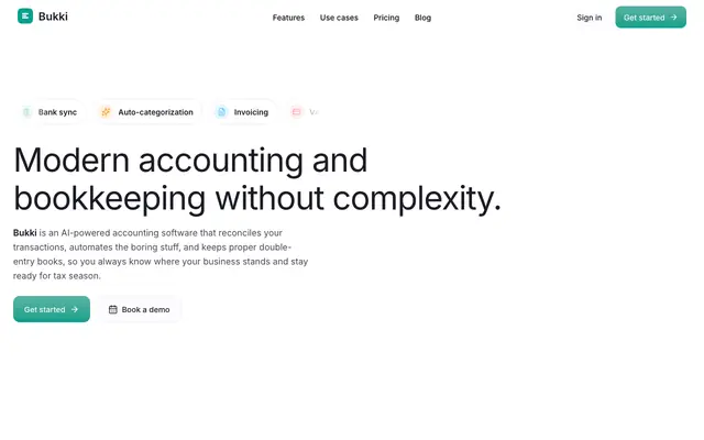 Screenshot of Bukki | Accounting and bookkeeping software for businesses and accountants