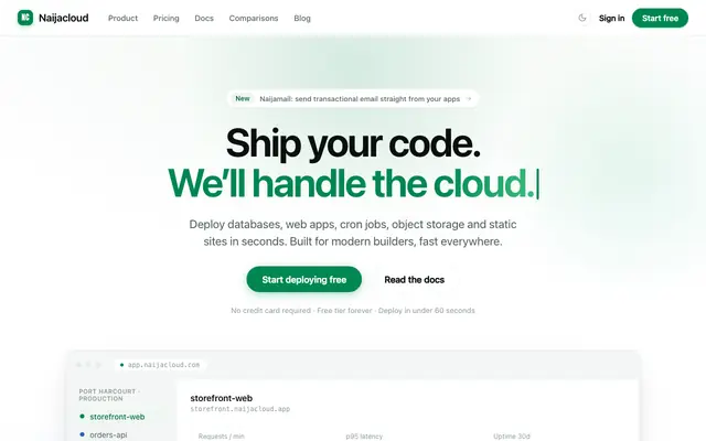 Screenshot of Naijacloud: ship your apps to the cloud, the Naija way