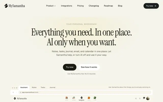 Screenshot of MySamantha | Personal Productivity Workspace