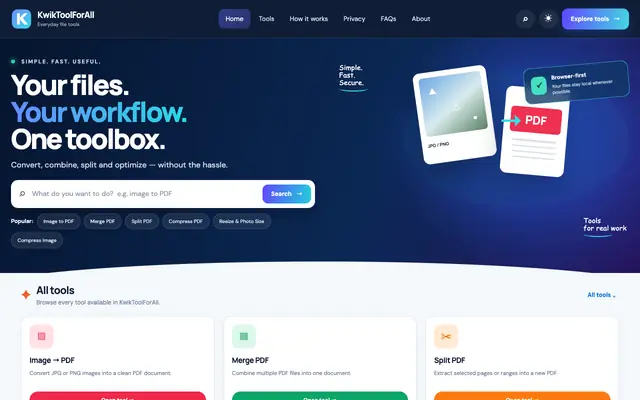 Screenshot of KwikToolForAll — Simple tools. Real value.