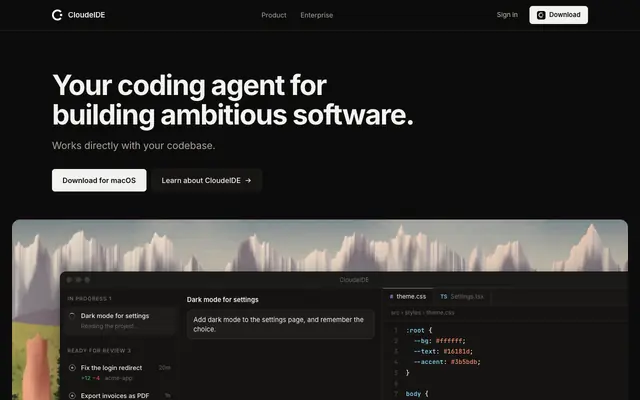 Screenshot of CloudeIDE — AI-Powered Cloud IDE & Developer Workspace