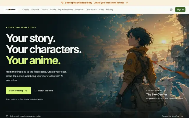 Screenshot of C2Anime — Turn Your Story into an Anime Video