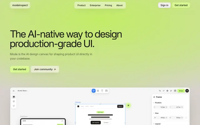 Screenshot of Modeinspect: Design in code