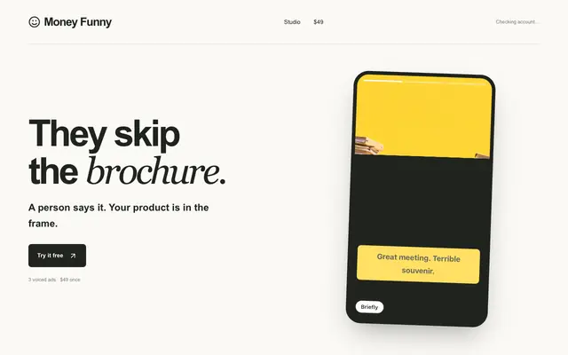 Screenshot of Money Funny | Character-Led Product Ads with AI Voice