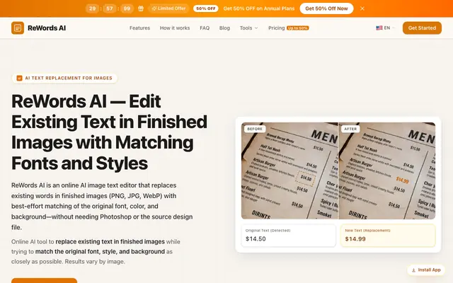 Screenshot of rewordsai.app