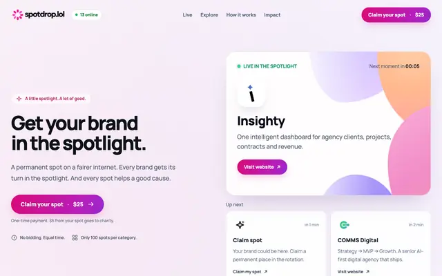 Screenshot of Spotdrop — One Brand. One Minute. Everyone Gets a Turn.