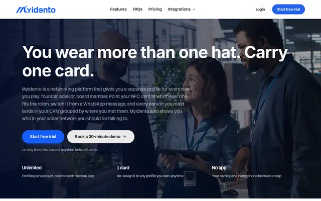 Screenshot of MyIdento: digital business cards that sync to your CRM