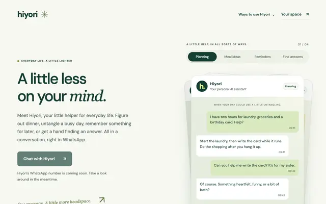 Screenshot of Hiyori — Personal AI Assistant on WhatsApp