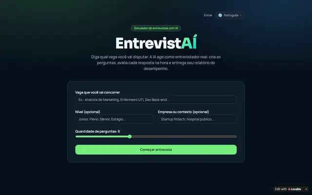 Screenshot of EntrevistAÍ — Simulador de entrevistas com IA