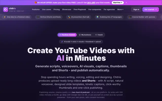 Screenshot of Chitrio – AI YouTube Video Generator & YouTube Automation Software