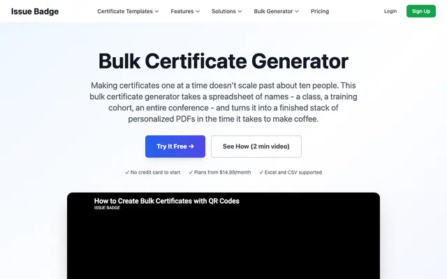 Screenshot of Bulk Certificate Generator | Excel to Certificates in Minutes