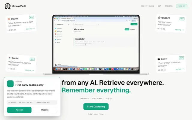 Screenshot of AI Memory Layer for Claude, ChatGPT & Cursor — OmegaVault
