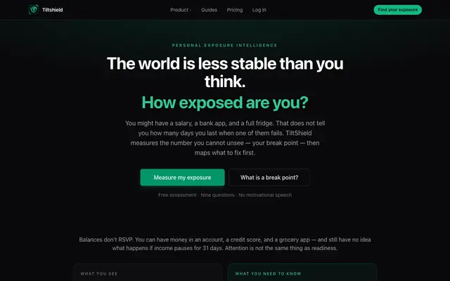 Screenshot of TiltShield — Know What Could Break Before It Does