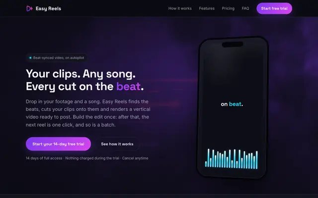 Screenshot of Easy Reels — Beat-synced reels, automatically