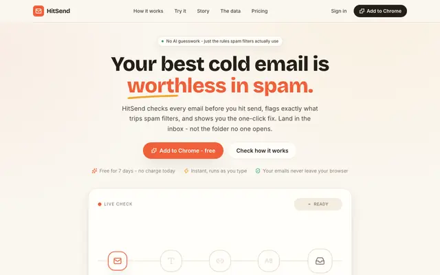 Screenshot of HitSend - land in the inbox, not the spam folder