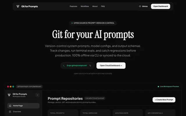 Screenshot of Git for Prompts · Local-First Prompt Version Control