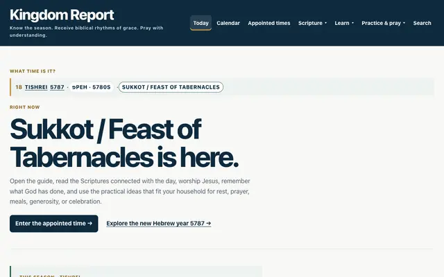 Screenshot of Kingdom Report | Biblical Calendar, Prayer & Christian Rhythms
