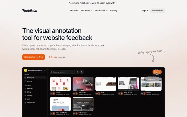 Screenshot of Huddlekit | Visual annotation tool for website feedback